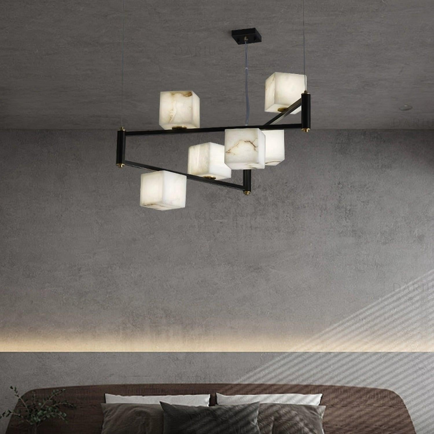 Alabaster Square Box Chandelier with 4/5/6/8/9 heads - 9 Heads L 41.3" x W 41.3" x H 17.7" / L 105cm x W 105cm x H 45cmBrass & Black & WhiteJoyfuzzy