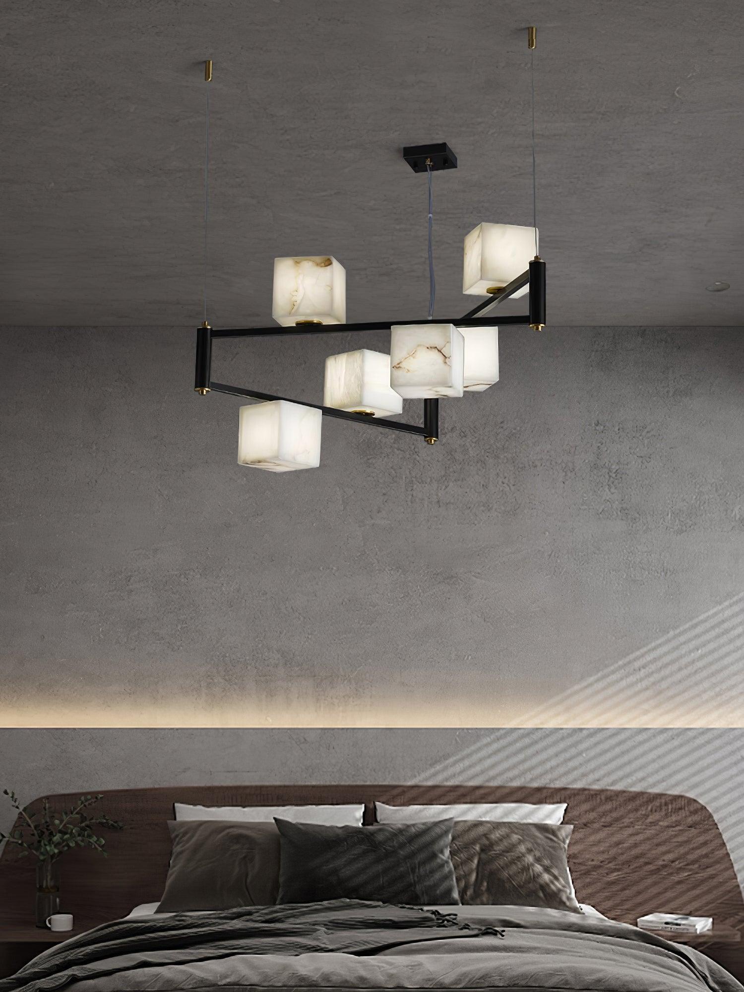 Alabaster Square Box Chandelier with 4/5/6/8/9 heads - 9 Heads L 41.3" x W 41.3" x H 17.7" / L 105cm x W 105cm x H 45cmBrass & Black & WhiteJoyfuzzy