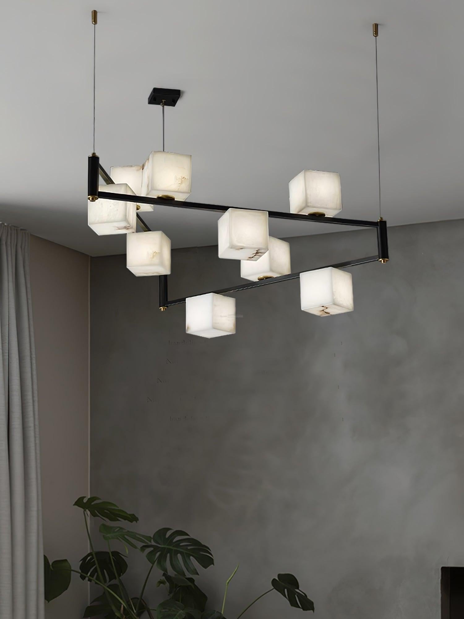 Alabaster Square Box Chandelier with 4/5/6/8/9 heads - 9 Heads L 41.3" x W 41.3" x H 17.7" / L 105cm x W 105cm x H 45cmBrass & Black & WhiteJoyfuzzy