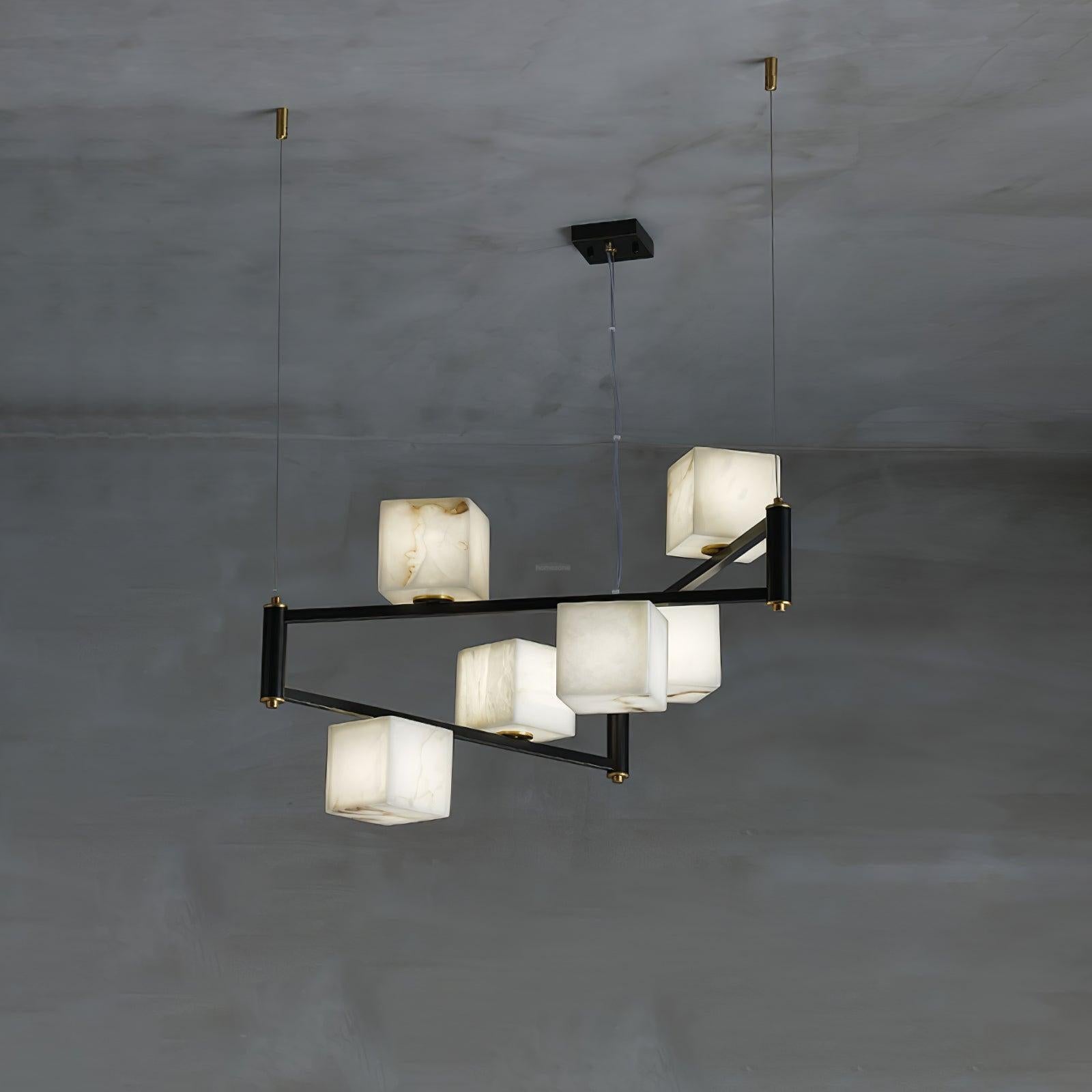 Alabaster Square Box Chandelier with 4/5/6/8/9 heads - 9 Heads L 41.3" x W 41.3" x H 17.7" / L 105cm x W 105cm x H 45cmBrass & Black & WhiteJoyfuzzy