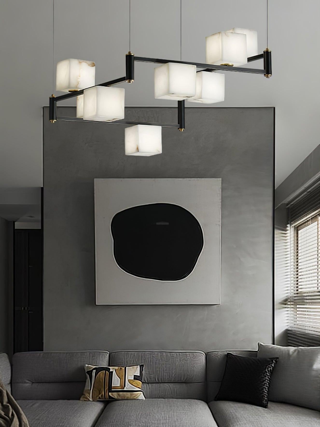 Alabaster Square Box Chandelier with 4/5/6/8/9 heads - 9 Heads L 41.3" x W 41.3" x H 17.7" / L 105cm x W 105cm x H 45cmBrass & Black & WhiteJoyfuzzy