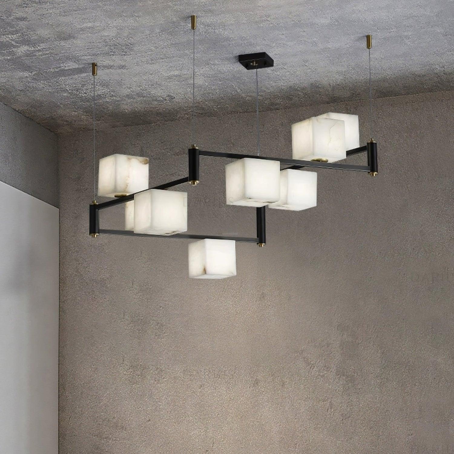 Alabaster Square Box Chandelier with 4/5/6/8/9 heads - 9 Heads L 41.3" x W 41.3" x H 17.7" / L 105cm x W 105cm x H 45cmBrass & Black & WhiteJoyfuzzy