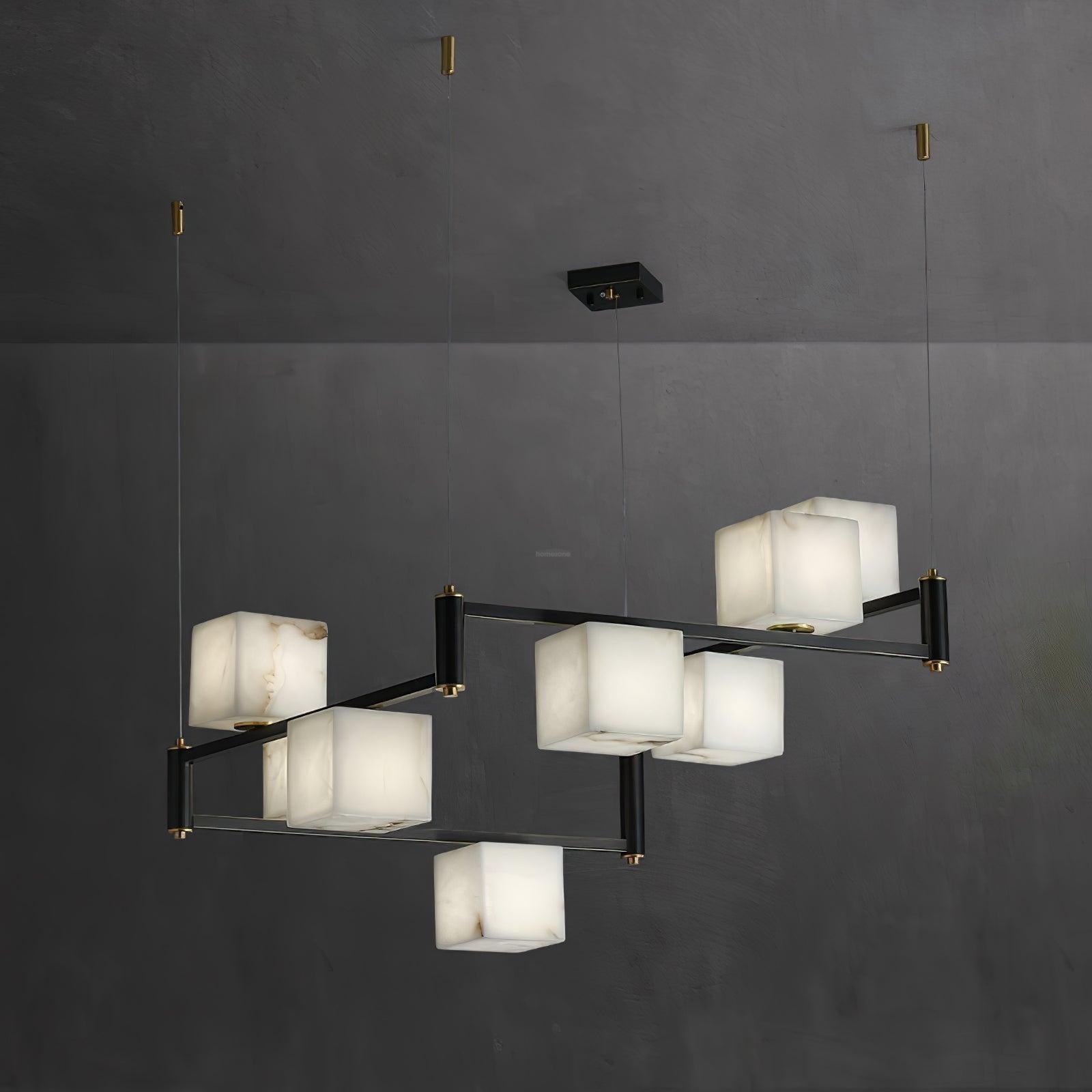 Alabaster Square Box Chandelier with 4/5/6/8/9 heads - 9 Heads L 41.3" x W 41.3" x H 17.7" / L 105cm x W 105cm x H 45cmBrass & Black & WhiteJoyfuzzy