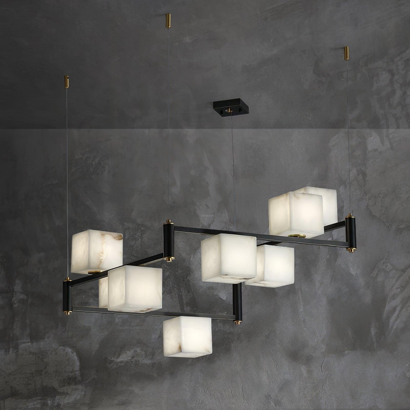 Alabaster Square Box Chandelier with 4/5/6/8/9 heads - 9 Heads L 41.3" x W 41.3" x H 17.7" / L 105cm x W 105cm x H 45cmBrass & Black & WhiteJoyfuzzy