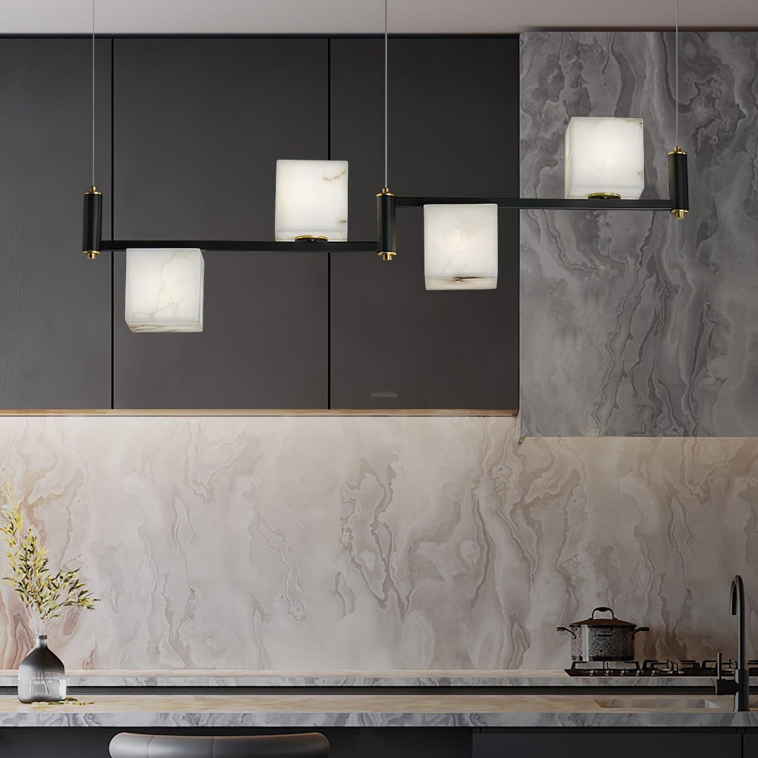 Alabaster Square Box Chandelier with 4/5/6/8/9 heads - 9 Heads L 41.3" x W 41.3" x H 17.7" / L 105cm x W 105cm x H 45cmBrass & Black & WhiteJoyfuzzy