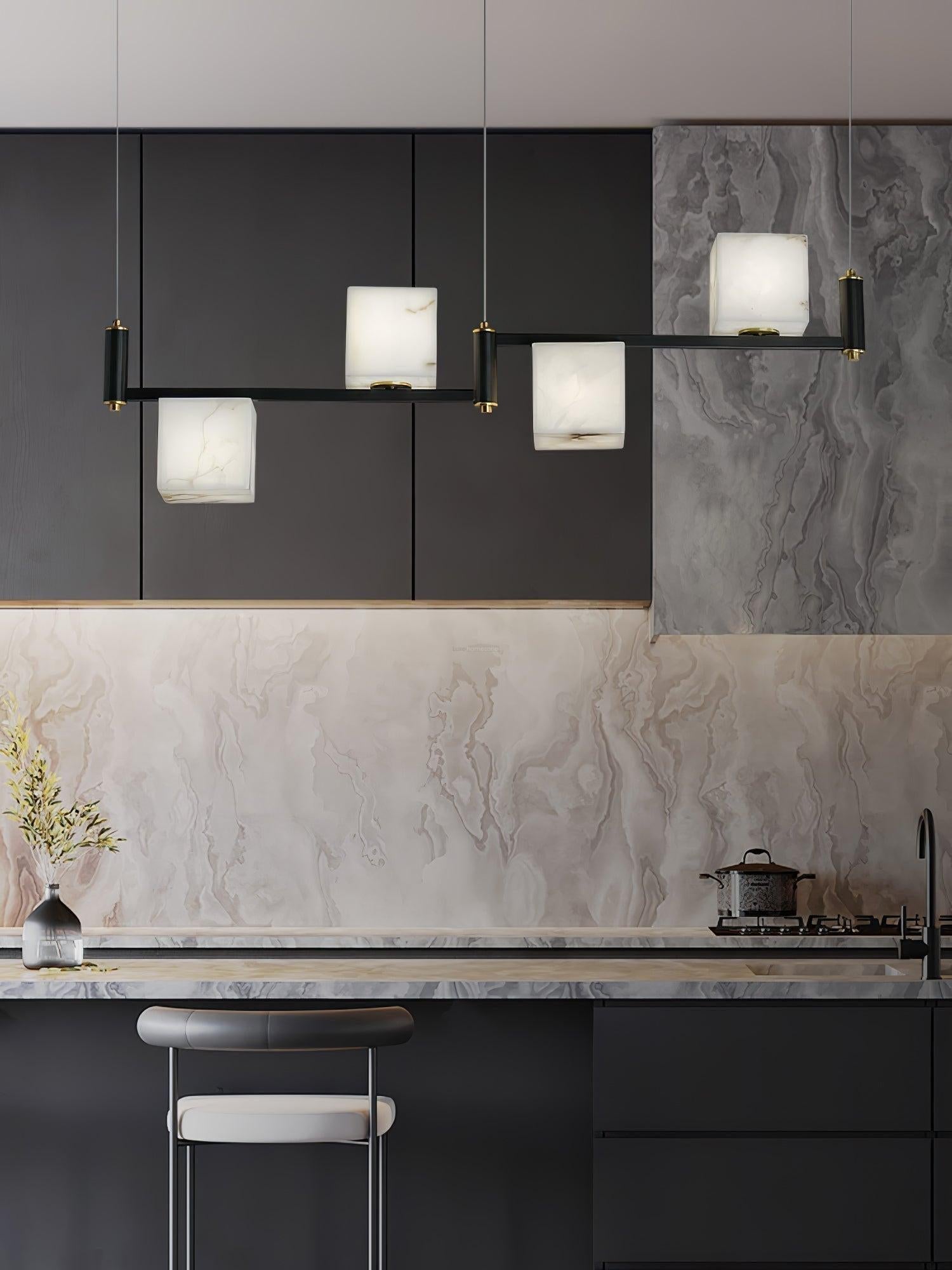 Alabaster Square Box Chandelier with 4/5/6/8/9 heads - 9 Heads L 41.3" x W 41.3" x H 17.7" / L 105cm x W 105cm x H 45cmBrass & Black & WhiteJoyfuzzy