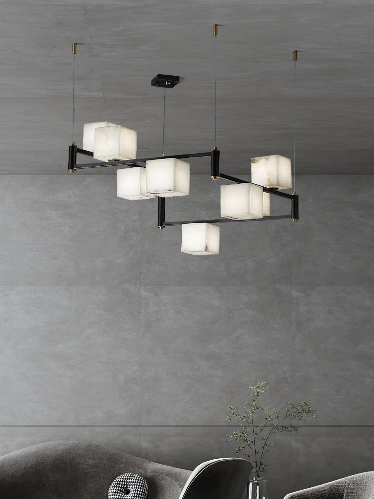 Alabaster Square Box Chandelier with 4/5/6/8/9 heads - 9 Heads L 41.3" x W 41.3" x H 17.7" / L 105cm x W 105cm x H 45cmBrass & Black & WhiteJoyfuzzy