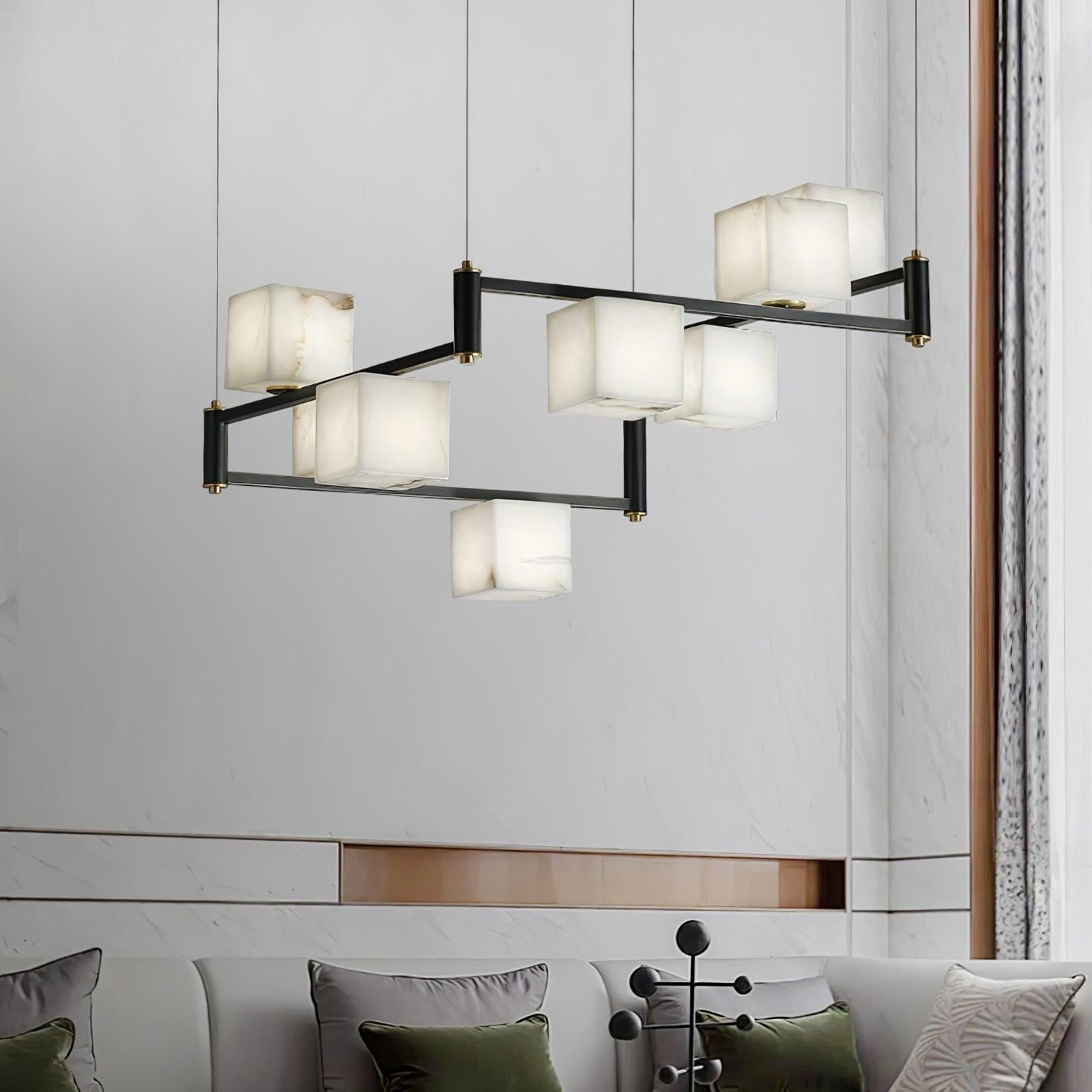Alabaster Square Box Chandelier with 4/5/6/8/9 heads - 9 Heads L 41.3" x W 41.3" x H 17.7" / L 105cm x W 105cm x H 45cmBrass & Black & WhiteJoyfuzzy