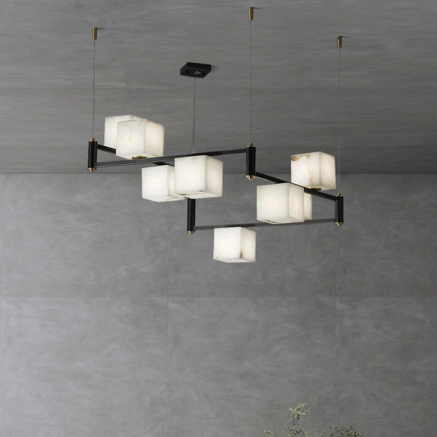 Alabaster Square Box Chandelier with 4/5/6/8/9 heads - 9 Heads L 41.3" x W 41.3" x H 17.7" / L 105cm x W 105cm x H 45cmBrass & Black & WhiteJoyfuzzy