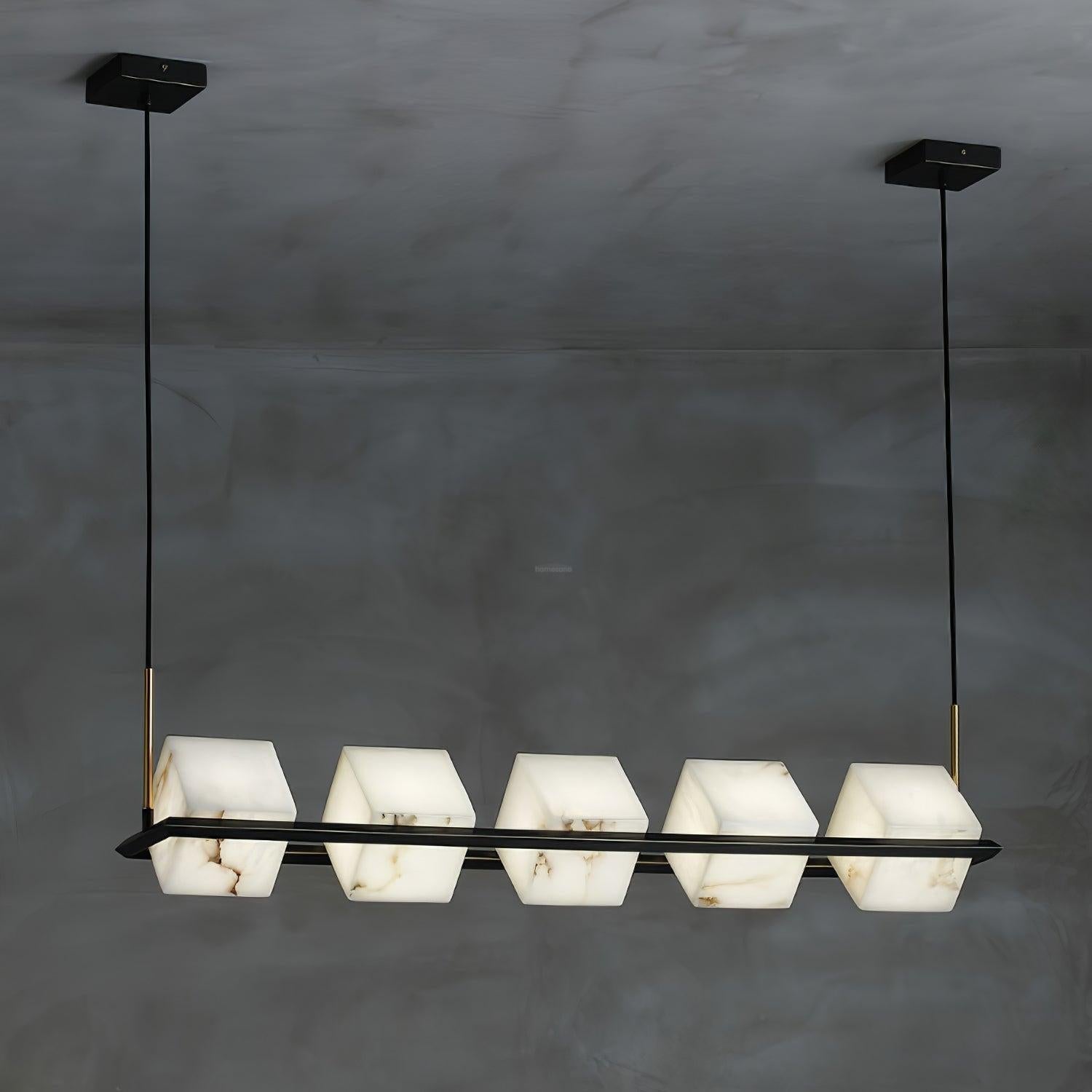Alabaster Square Box Chandelier with 4/5/6/8/9 heads - 5 Heads L 39.4" x W 6.7" x H 6.7" / L 100cm x W 17cm x H 17cmBrass & Black & WhiteJoyfuzzy