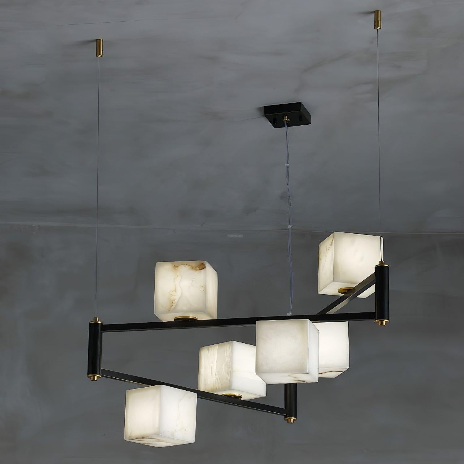 Alabaster Square Box Chandelier with 4/5/6/8/9 heads - 6 Heads L 31.5" x W 31.5" x H 17.7" / L 80cm x W 80cm x H 45cmBrass & Black & WhiteJoyfuzzy