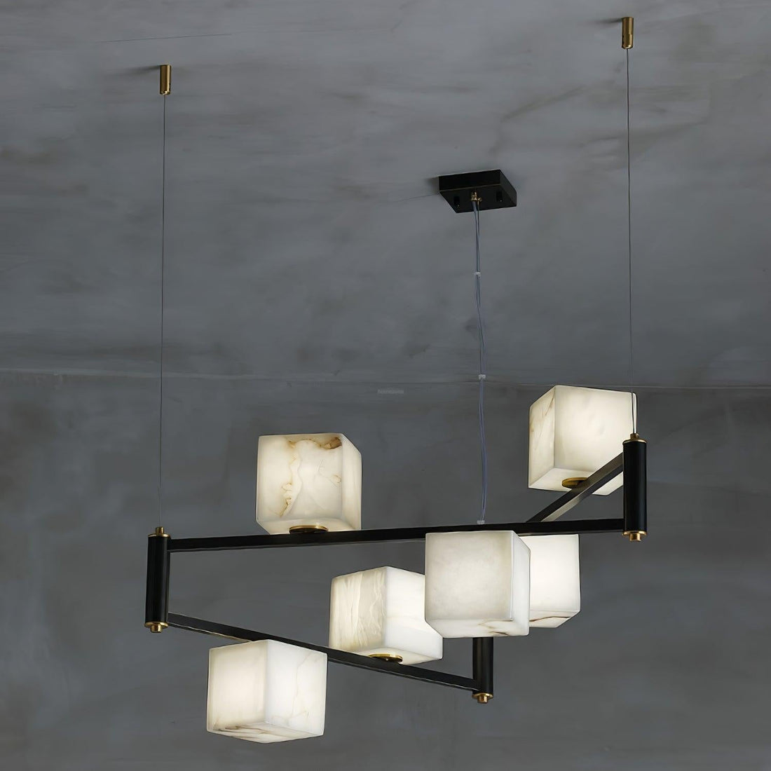 Alabaster Square Box Chandelier with 4/5/6/8/9 heads - 4 Heads L 39.4" x W 4.7" x H 13.8" / L 100cm x W 12cm x H 35cmBrass & Black & WhiteJoyfuzzy
