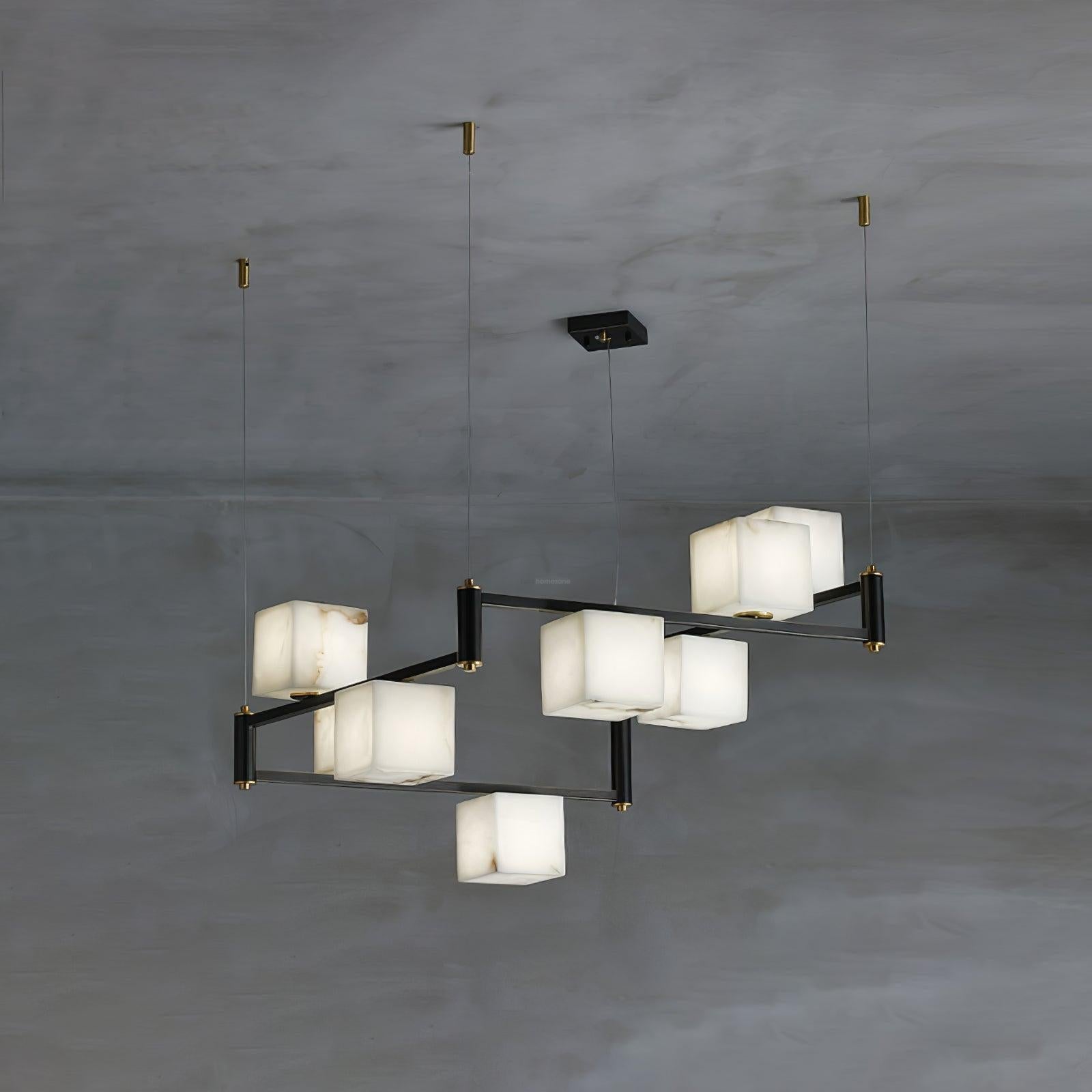 Alabaster Square Box Chandelier with 4/5/6/8/9 heads - 9 Heads L 41.3" x W 41.3" x H 17.7" / L 105cm x W 105cm x H 45cmBrass & Black & WhiteJoyfuzzy