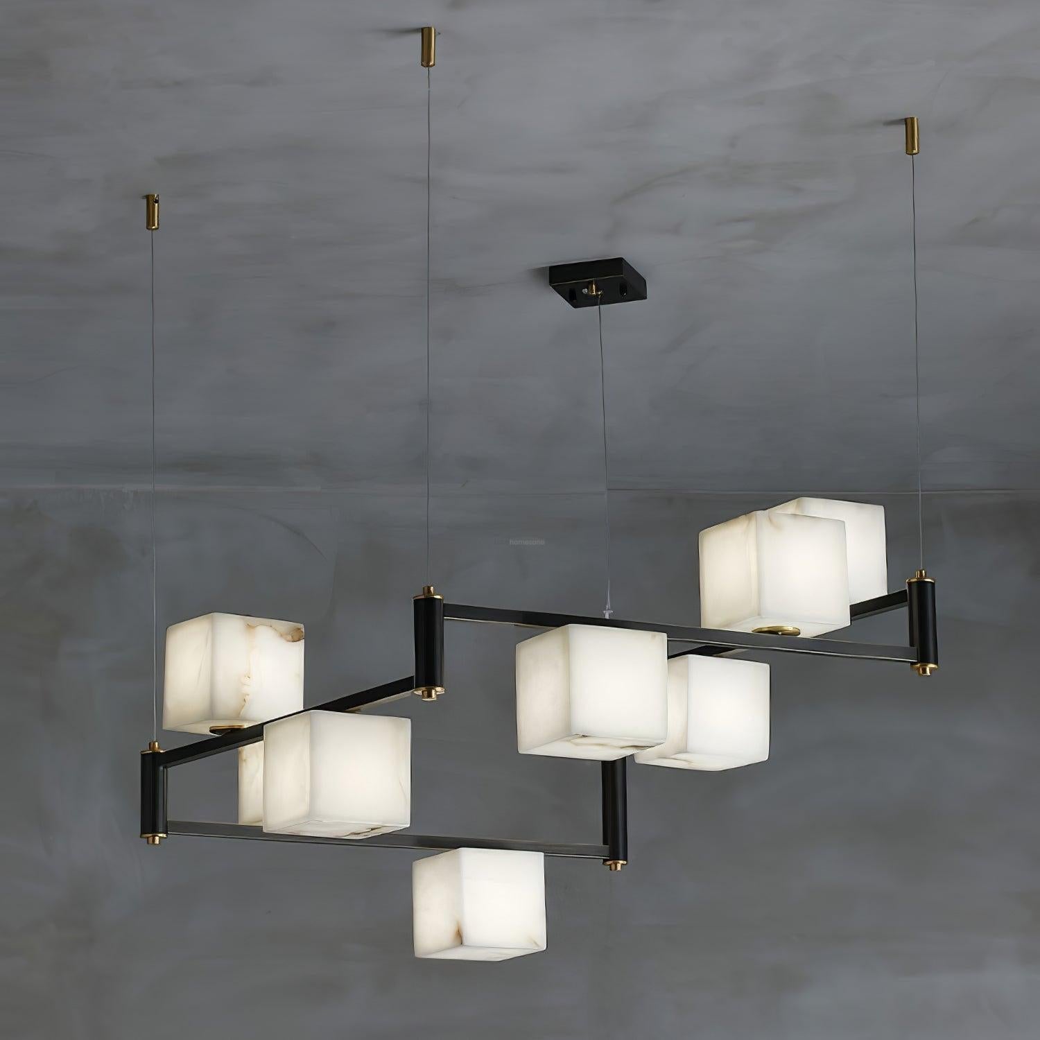 Alabaster Square Box Chandelier with 4/5/6/8/9 heads - 8 Heads L 36.6" x W 36.6" x H 17.7" / L 93cm x W 93cm x H 45cmBrass & Black & WhiteJoyfuzzy