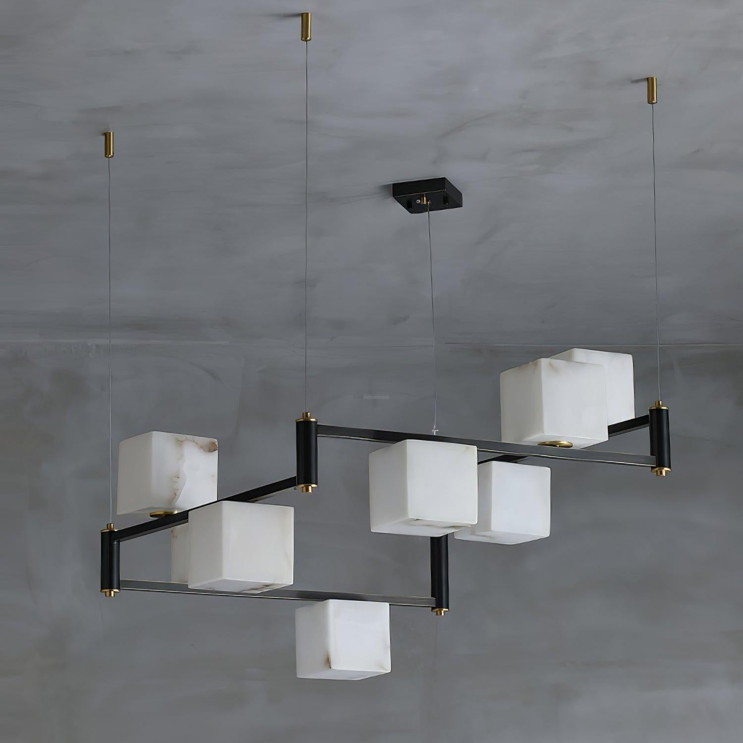 Alabaster Square Box Chandelier with 4/5/6/8/9 heads - 9 Heads L 41.3" x W 41.3" x H 17.7" / L 105cm x W 105cm x H 45cmBrass & Black & WhiteJoyfuzzy
