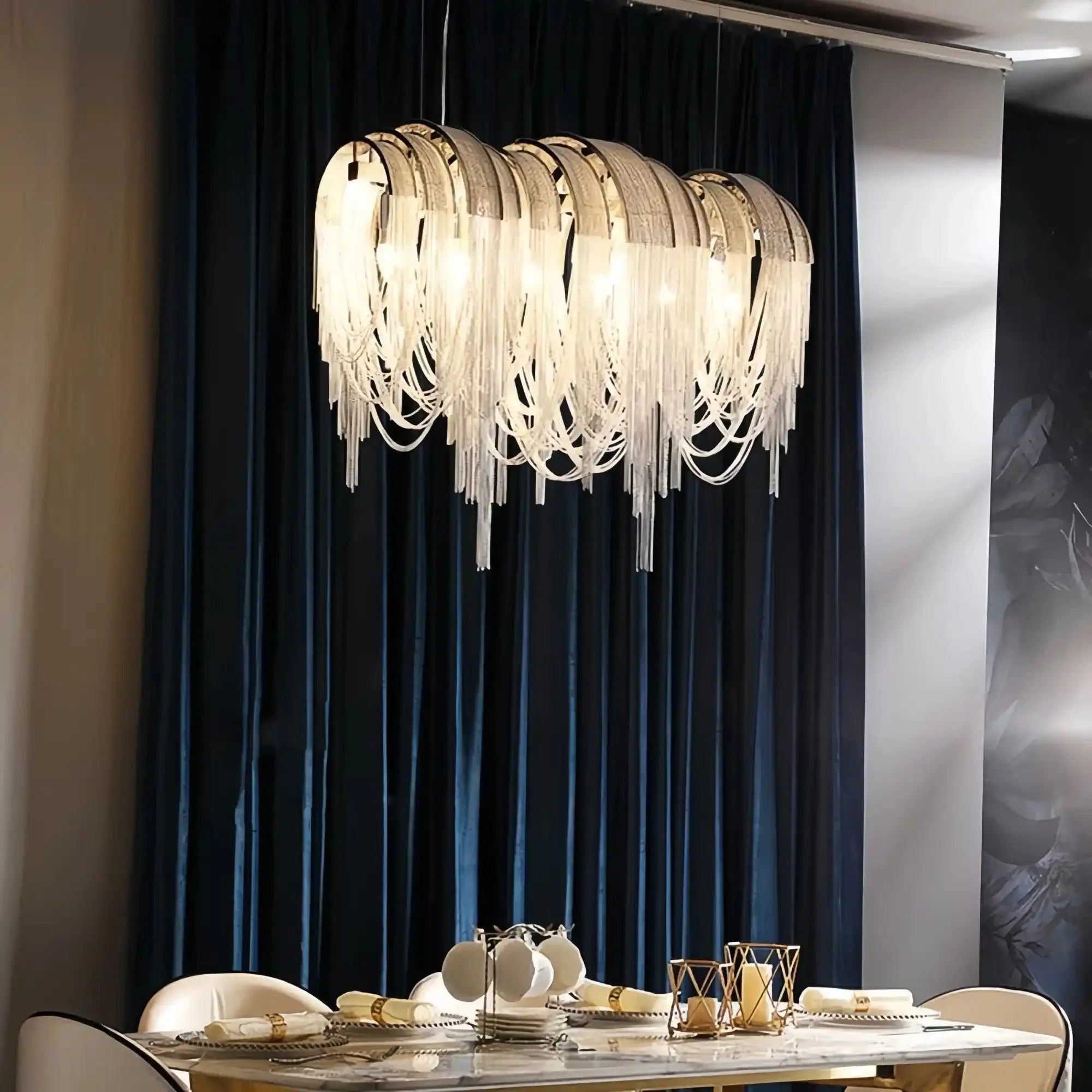 Alana Aluminum Chain Tassel Long Branch Chandelier Light 35" - W35" X H29"Joyfuzzy