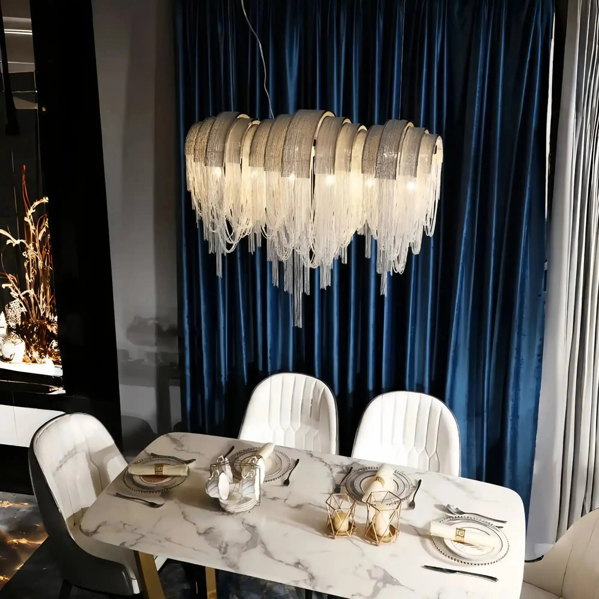 Alana Aluminum Chain Tassel Long Branch Chandelier Light 35" - W35" X H29"Joyfuzzy