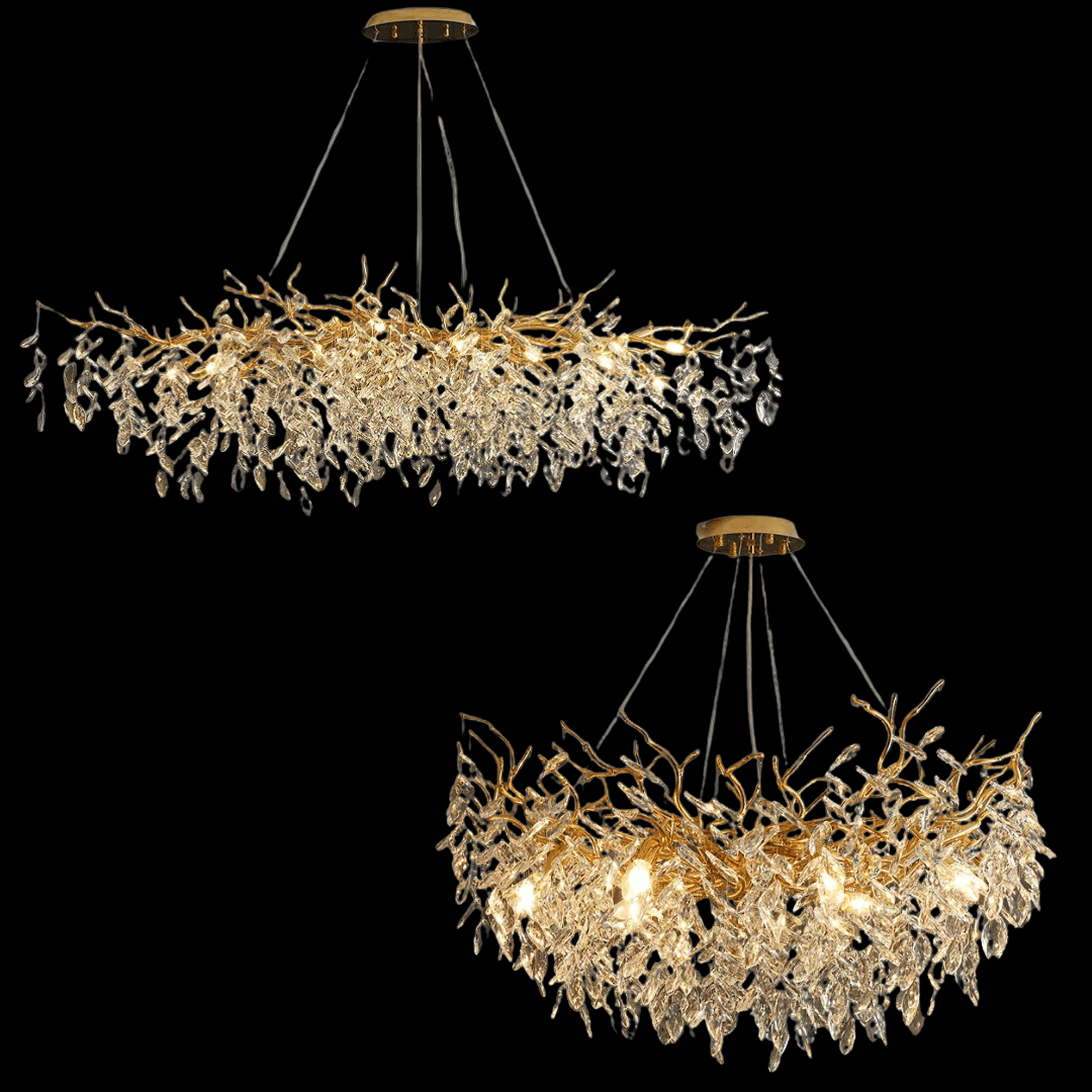 Albero Modern French - Style Branch Crystal Chandelier with Crystal Leaf - Rectangle L 47.2"*W17.7"*H19.7"/12 Lights/15.6kgWarm LightJoyfuzzy