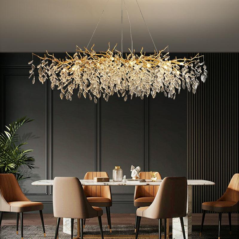 Albero Modern French - Style Branch Crystal Chandelier with Crystal Leaf - Rectangle L 55.1"*W19.7"*H19.7"/14 Lights/23.7kgWarm LightJoyfuzzy
