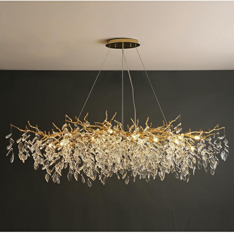 Albero Modern French - Style Branch Crystal Chandelier with Crystal Leaf - Rectangle L 55.1"*W19.7"*H19.7"/14 Lights/23.7kgWarm LightJoyfuzzy