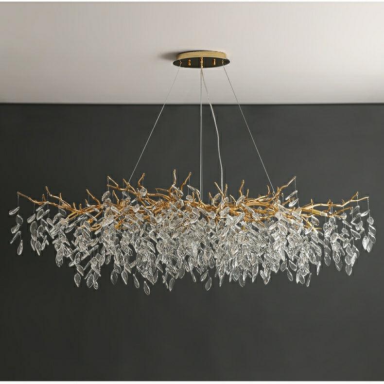 Albero Modern French - Style Branch Crystal Chandelier with Crystal Leaf - Rectangle L 55.1"*W19.7"*H19.7"/14 Lights/23.7kgWarm LightJoyfuzzy