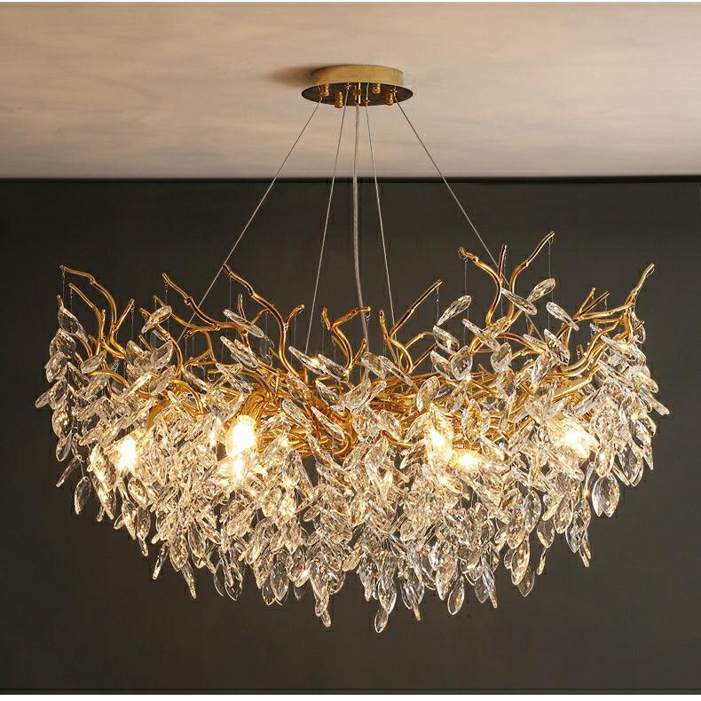 Albero Modern French - Style Branch Crystal Chandelier with Crystal Leaf - Round D 31.5"/10 Lights/18.9kgWarm LightJoyfuzzy