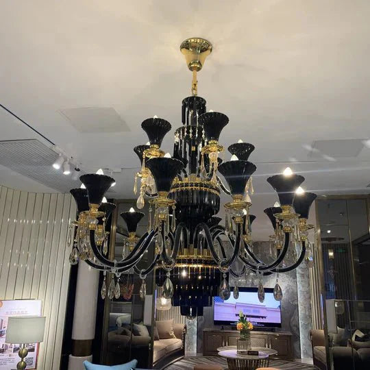 American Traditional Branch Crystal Chandelier with Candle Design in Black and Gold - 10 Lights:D33.5"*H23.6"Warm LightJoyfuzzy