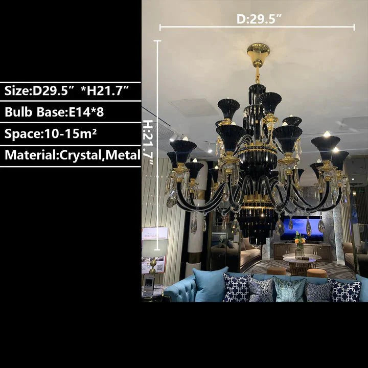 American Traditional Branch Crystal Chandelier with Candle Design in Black and Gold - 12 Lights:D33.5"*H27.6"Warm LightJoyfuzzy