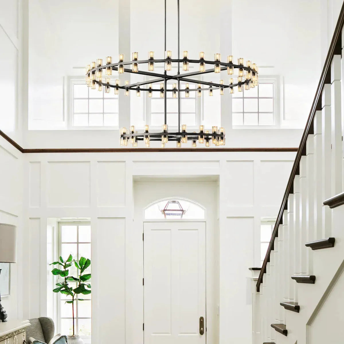 Arcachan Crystal 2-Tier Round Chandelier 60"-Bronze-Joyfuzzy