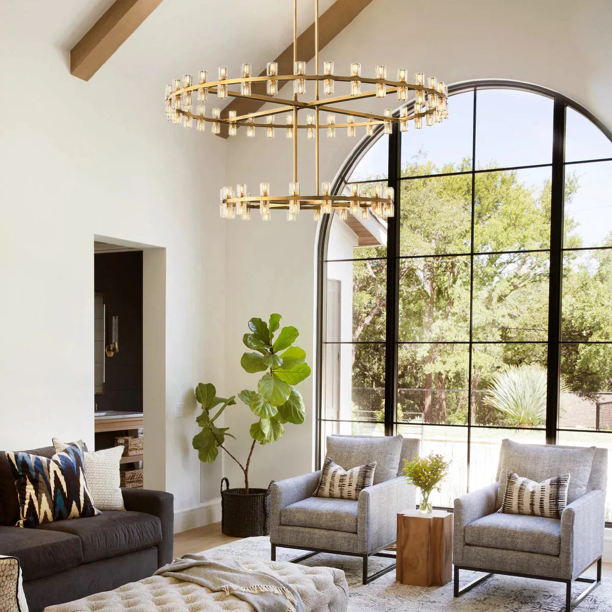 Arcachan Crystal 2-Tier Round Chandelier 60"-Brass-Joyfuzzy