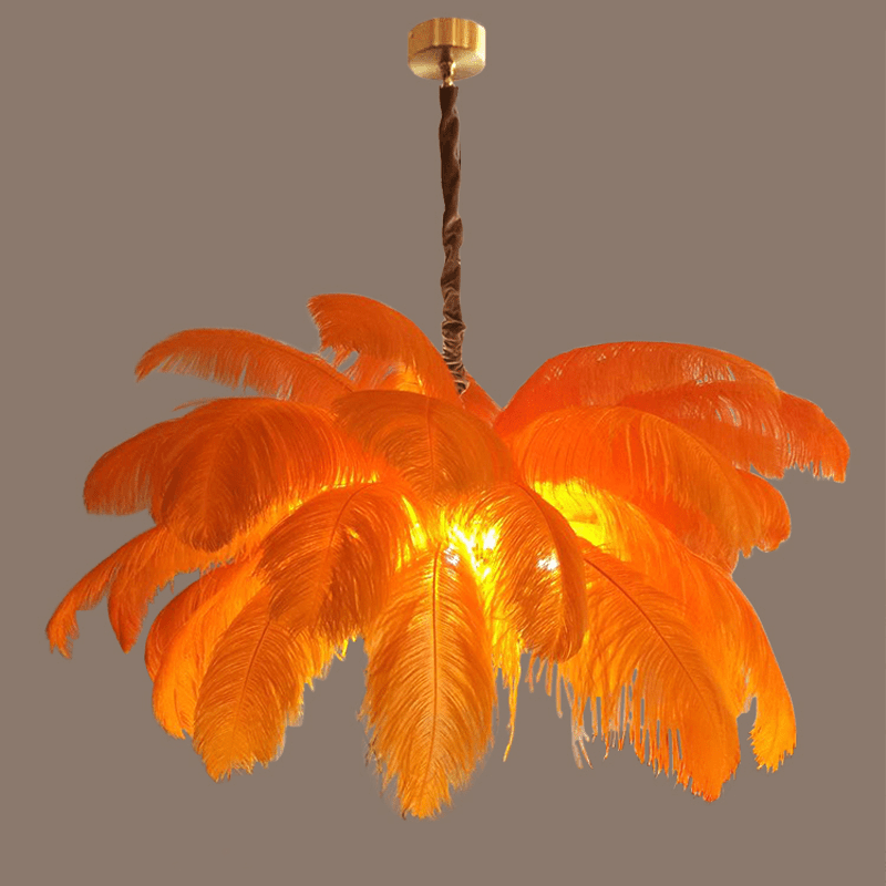 Art Deco Colorized Feather Brass Branch Chandelier - OrangeJoyfuzzy
