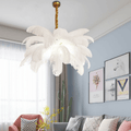 Art Deco Colorized Feather Brass Branch Chandelier - PinkJoyfuzzy