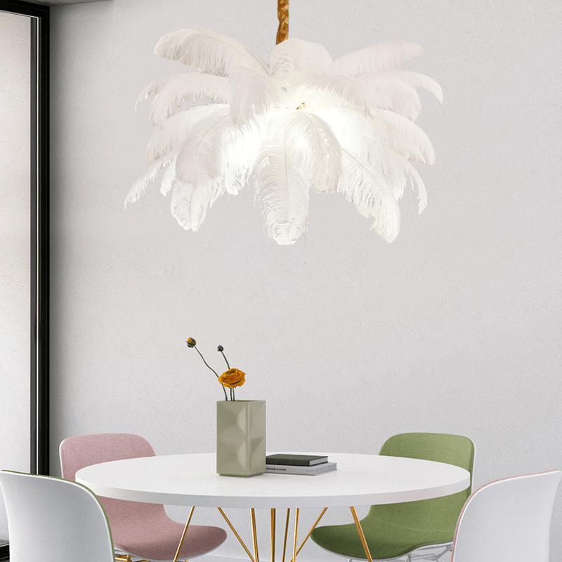 Art Deco Colorized Feather Brass Branch Chandelier - WhiteJoyfuzzy