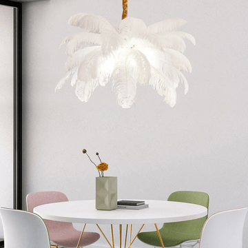 Art Deco Colorized Feather Brass Branch Chandelier - WhiteJoyfuzzy