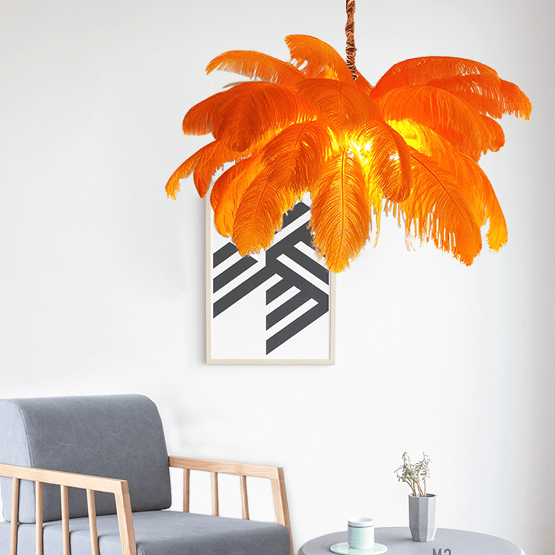 Art Deco Colorized Feather Brass Branch Chandelier - PinkJoyfuzzy
