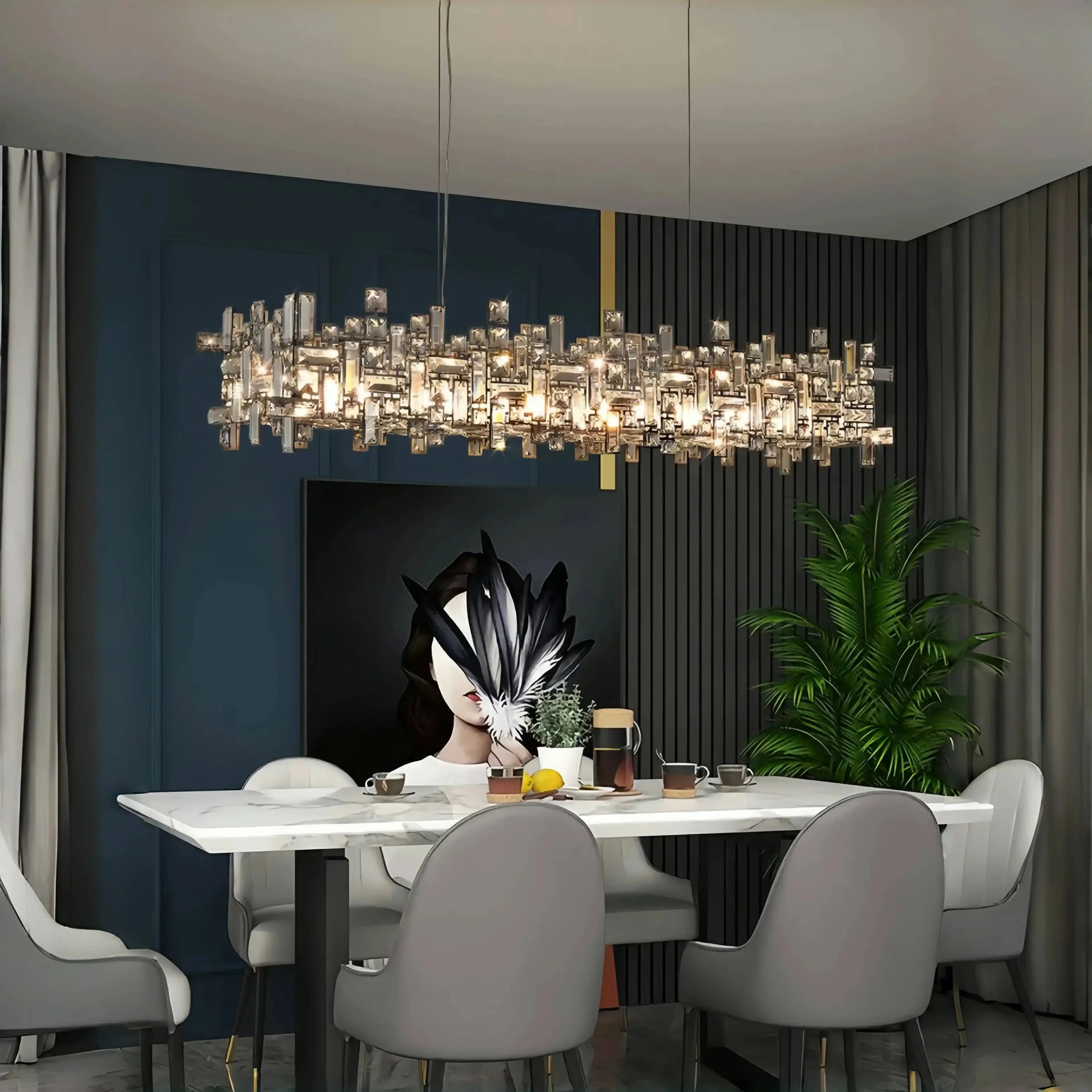 Art Irregular Block Collection Crystal Pendant Chandelier Suit for Living/Dining Room - Joyfuzzy