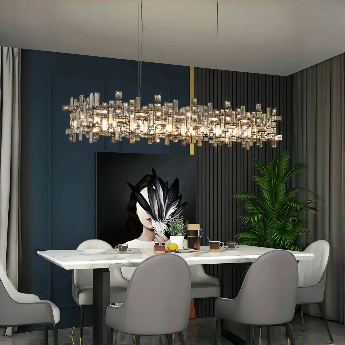 Art Irregular Block Collection Crystal Pendant Chandelier Suit for Living/Dining Room - Joyfuzzy