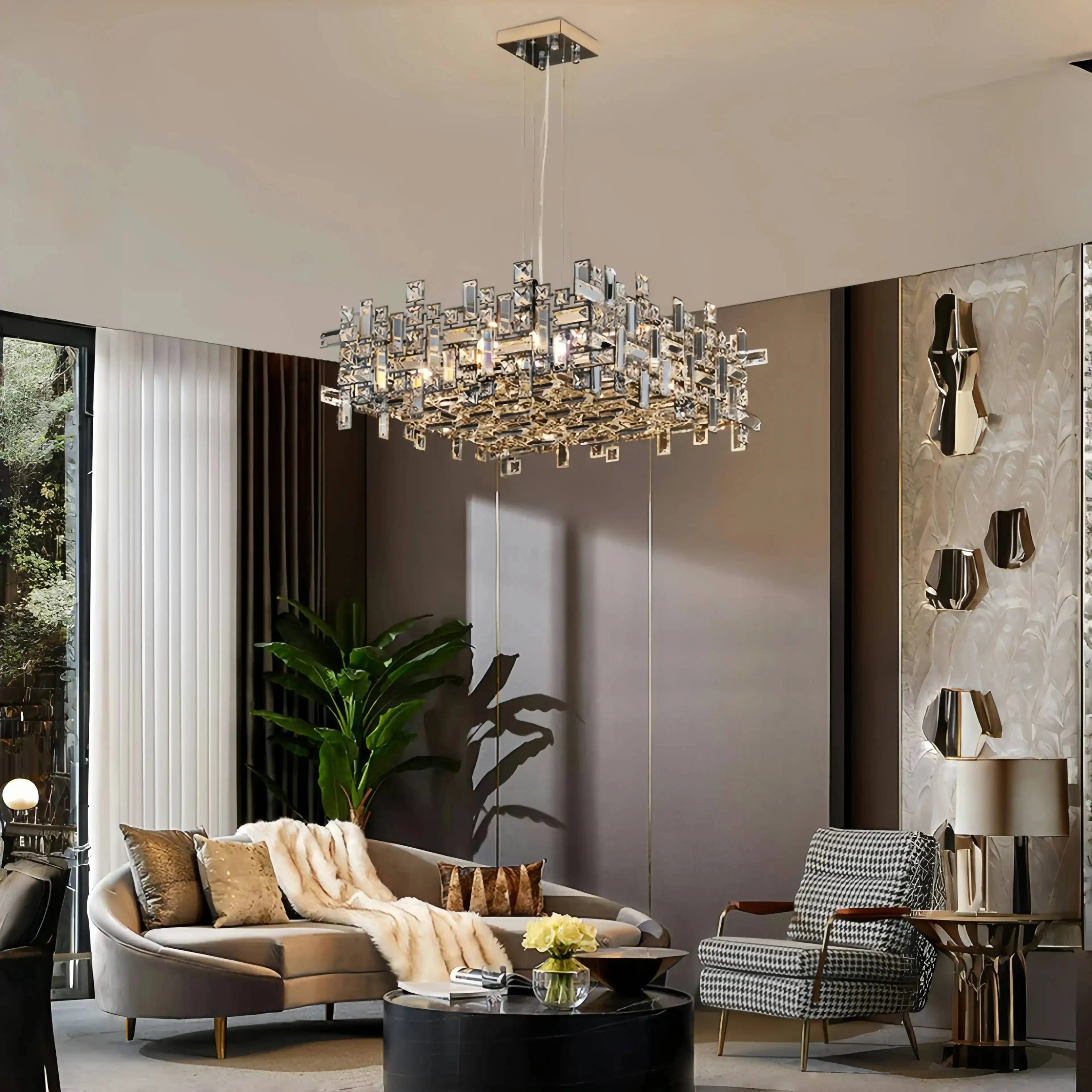 Art Irregular Block Collection Crystal Pendant Chandelier Suit for Living/Dining Room - Joyfuzzy