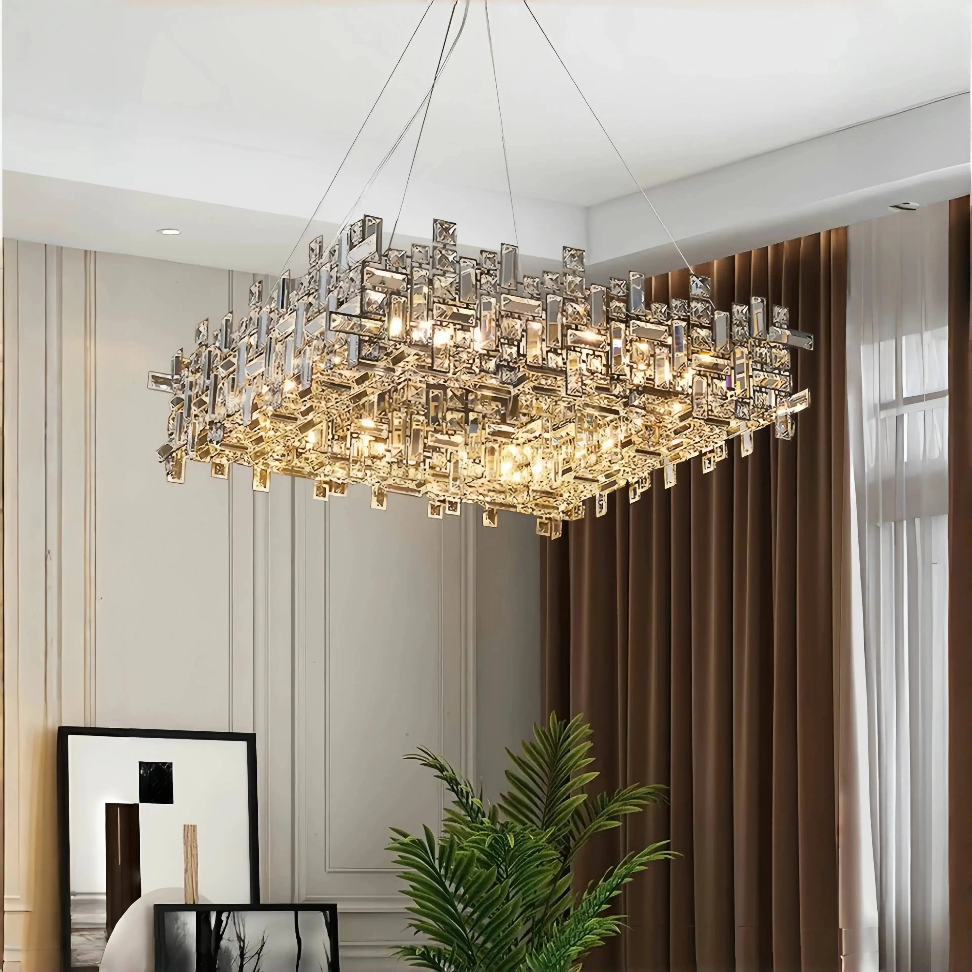 Art Irregular Block Collection Crystal Pendant Chandelier Suit for Living/Dining Room - Joyfuzzy
