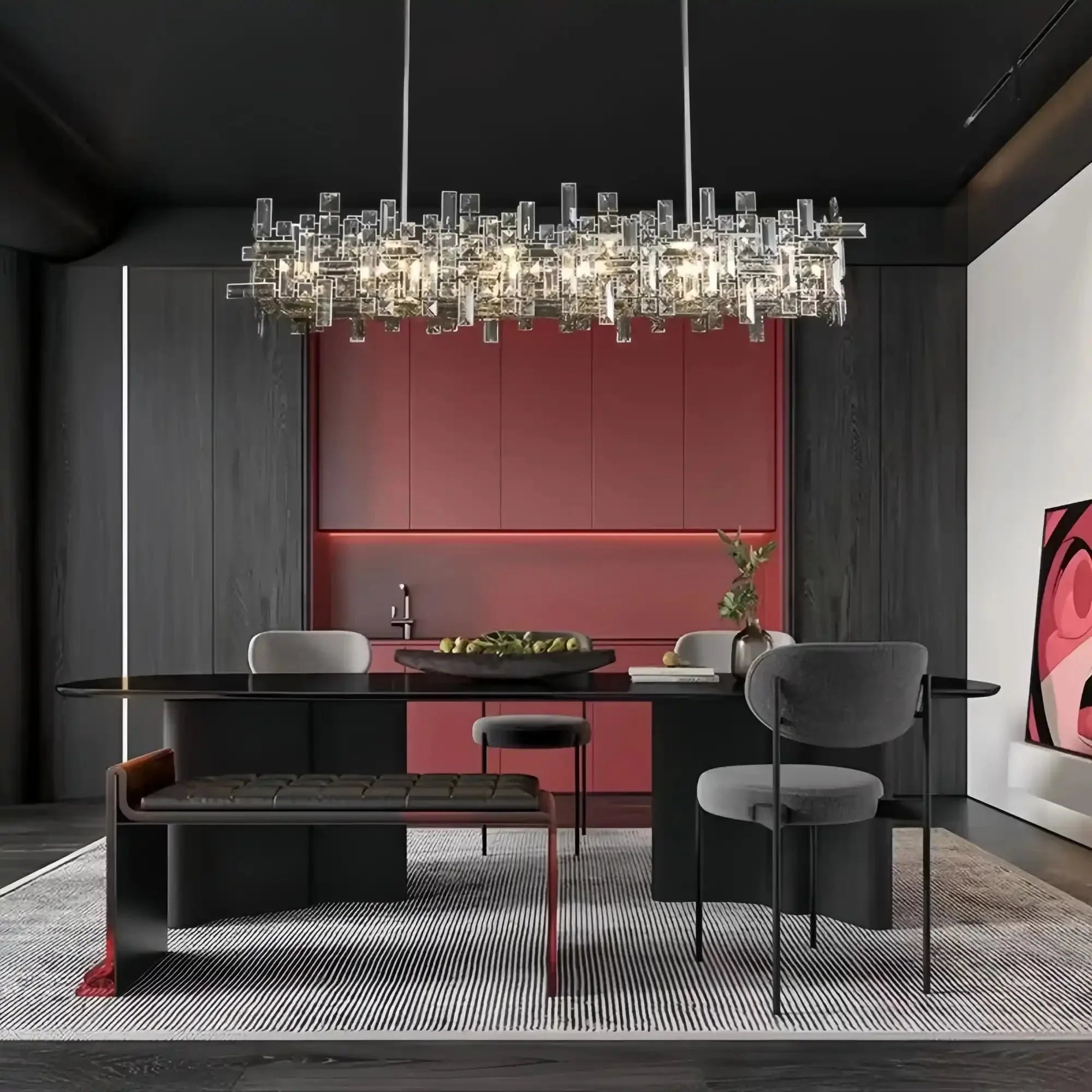 Art Irregular Block Collection Crystal Pendant Chandelier Suit for Living/Dining Room - Joyfuzzy