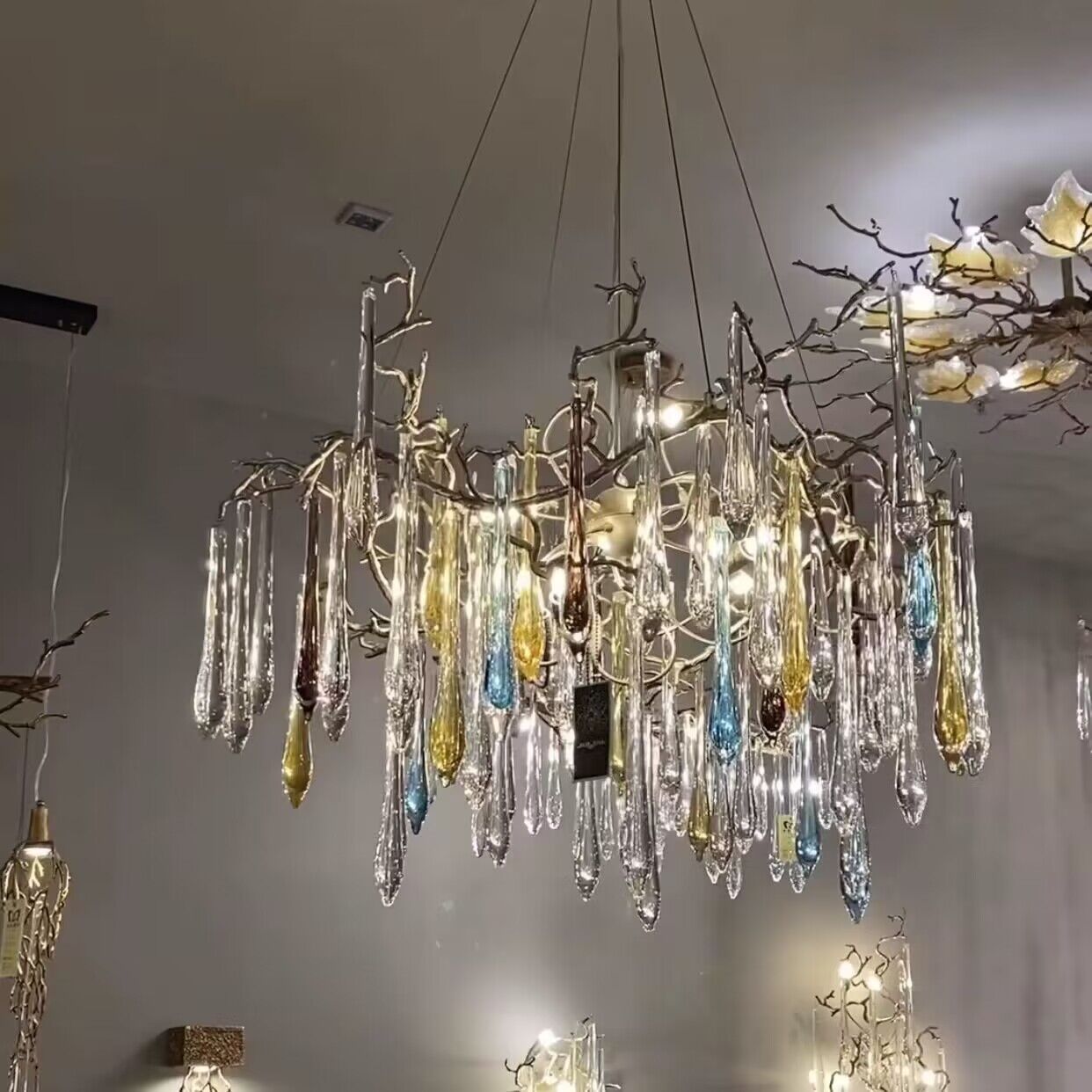 Artistic Branch Chandelier with Blue Glaze Drops for Dining Room - D23.6"*H19.7"/31.6kgColorfulWarm LightJoyfuzzy