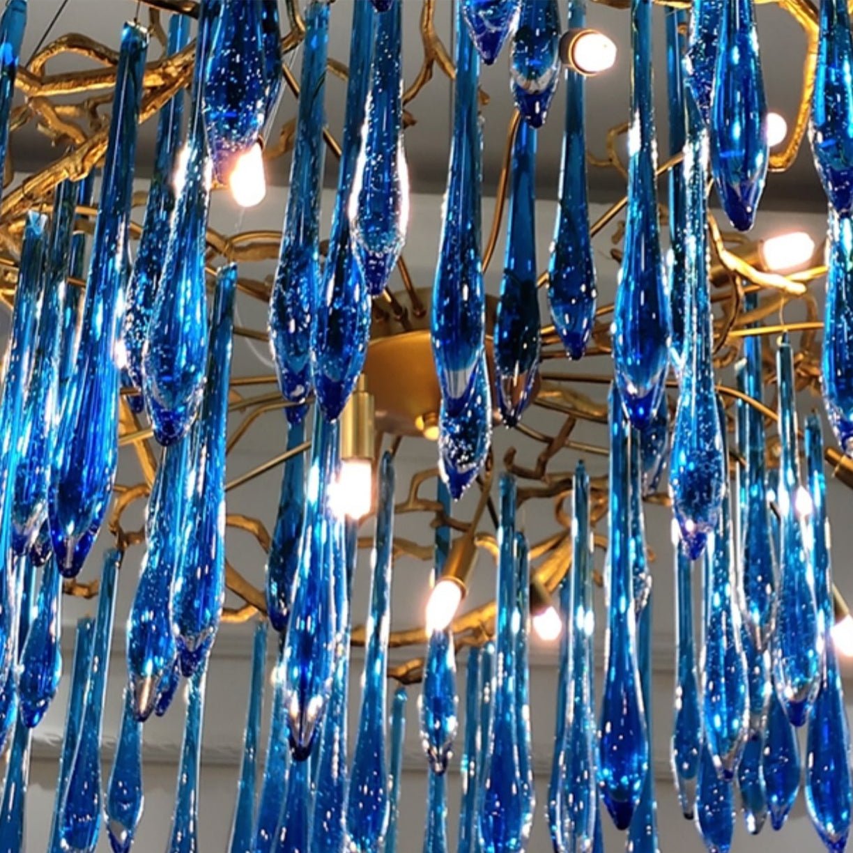 Artistic Branch Chandelier with Blue Glaze Drops for Dining Room - D23.6"*H19.7"/31.6kgColorfulWarm LightJoyfuzzy