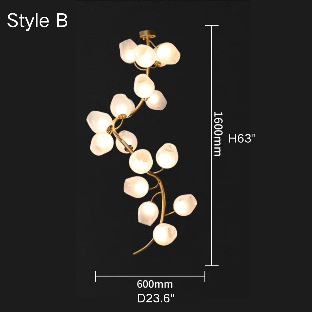 Artistic Glass Lampshade Chandelier with Branches Design for High Ceilings - Style B/14 Lights/Flush Mounted/D23.6"*H63"(D60cm*H160cm)Warm LightJoyfuzzy