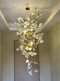 Artistic Tree Branch Pendant Light with Ceramic Ginkgo Leaves for High Ceilings in Hotel or Home - D59.1