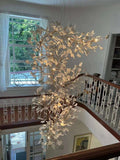 Artistic Tree Branch Pendant Light with Ceramic Ginkgo Leaves for High Ceilings in Hotel or Home - D39.4