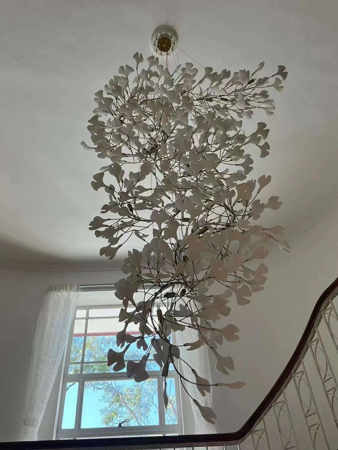 Artistic Tree Branch Pendant Light with Ceramic Ginkgo Leaves for High Ceilings in Hotel or Home - D39.4"*H70.9"/ 16 Lights (288 Pieces)Warm LightJoyfuzzy