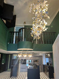 Artistic Tree Branch Pendant Light with Ceramic Ginkgo Leaves for High Ceilings in Hotel or Home - D39.4