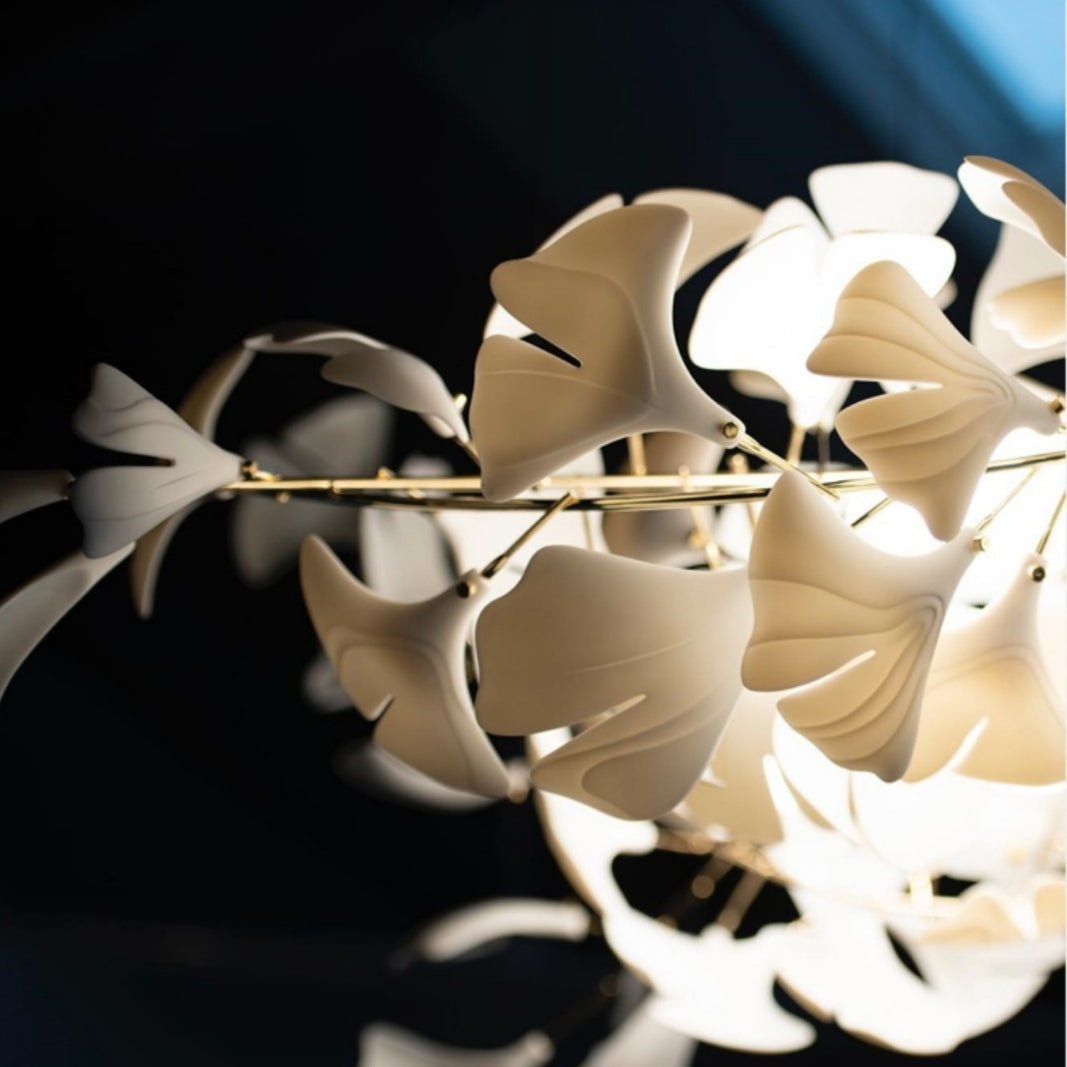 Artistic Tree Branch Pendant Light with Ceramic Ginkgo Leaves for High Ceilings in Hotel or Home - D39.4"*H70.9"/ 16 Lights (288 Pieces)Warm LightJoyfuzzy
