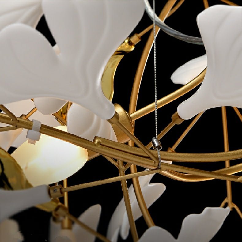 Artistic Tree Branch Pendant Light with Ceramic Ginkgo Leaves for High Ceilings in Hotel or Home - D39.4"*H70.9"/ 16 Lights (288 Pieces)Warm LightJoyfuzzy