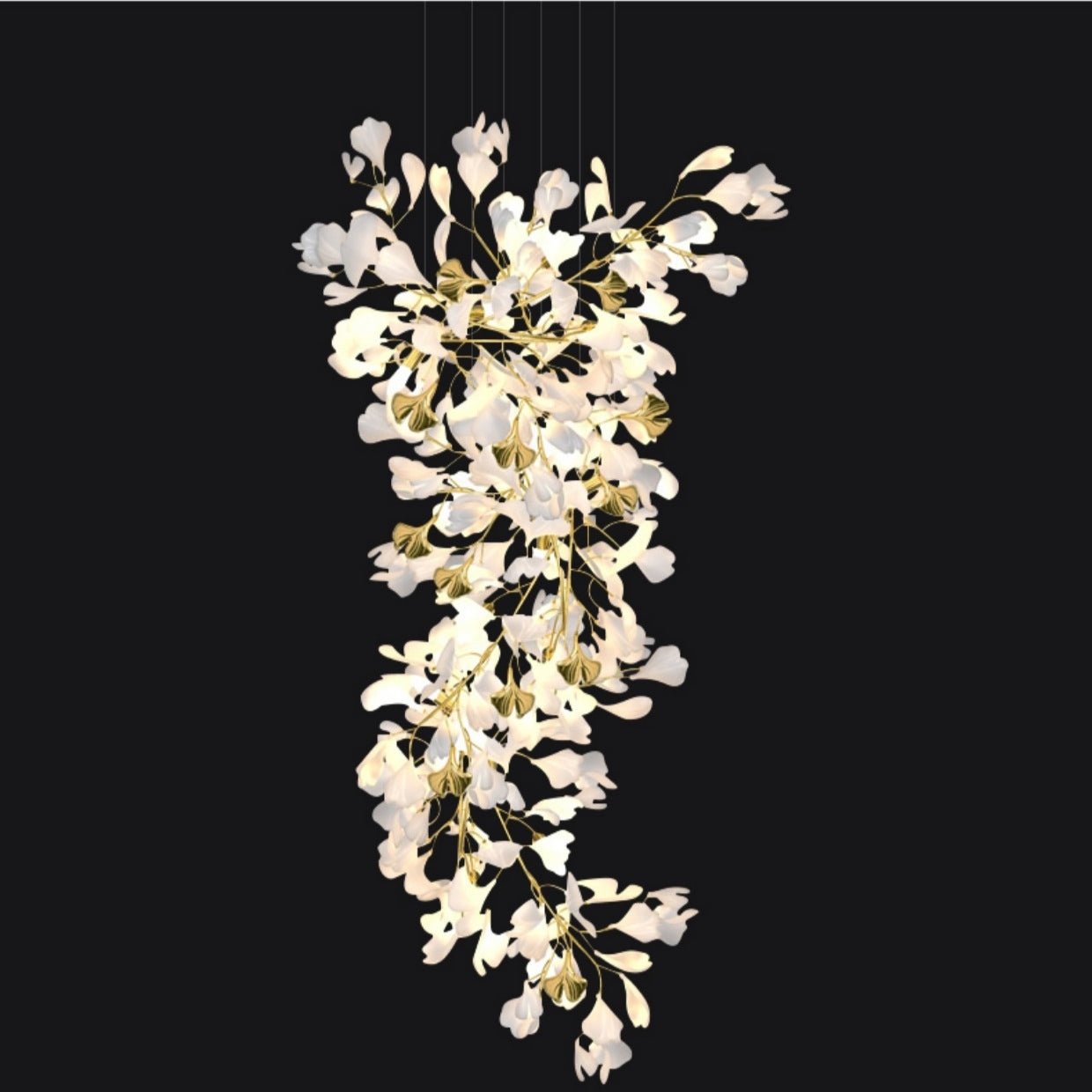 Artistic Tree Branch Pendant Light with Ceramic Ginkgo Leaves for High Ceilings in Hotel or Home - D39.4"*H70.9"/ 16 Lights (288 Pieces)Warm LightJoyfuzzy